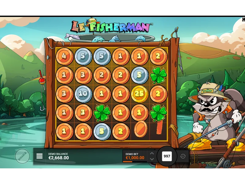 Le Fisherman bonus round activation screen showing special features and multipliers